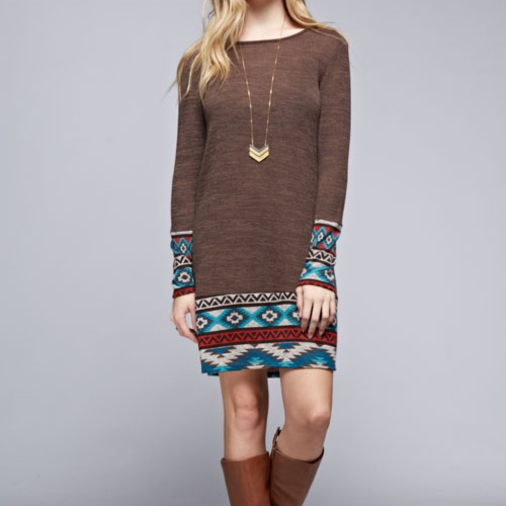 Bellamie Brown Aztec Sweater Knit Tunic